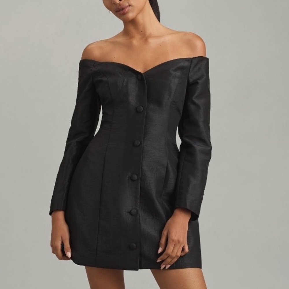 Anthropologie Hutch Long-Sleeve Off-The-Shoulder Black Mini Dress Small